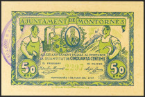 MONTORNES (BARCELONA). 50 Céntimos. (1937ca). (González: 8808). Inusual. SC.