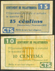 PALAUTORDERA (BARCELONA). 10 Céntimos y 15 Céntimos. 1 de Noviembre de 1937. (González: 9132/33). Inusual serie completa. MBC+.