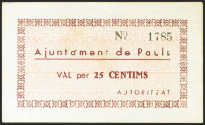 PAULS (TARRAGONA). 25 Céntimos. (1937ca). (González: 9177). Raro. SC-.