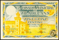 VILADECANS (BARCELONA). 25 Céntimos. 14 de Mayo de 1937. Serie C. (González: 10686). SC-.