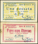 VILADEMAT (GERONA). 25 Céntimos y 1 Peseta. (1937ca). Series A y B, respectivamente. (González: 10698/99). Inusual serie completa. SC/EBC.