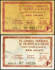 VILANOVA Y LA GELTRU (BARCELONA). 1 Peseta (2). Mayo 1937. Series A y B, respectivamente. (González: 10833, 10834). SC-.