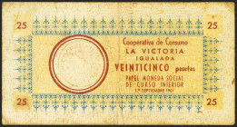 IGUALADA (BARCELONA). 25 Pesetas. 1 de Septiembre de 1961. Cooperativa de Consumo La Victoria". Raro. MBC."