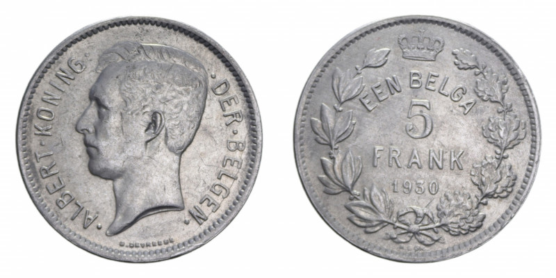 BELGIO ALBERT 5 FRANCS 1930 NI. 14,03 GR. qSPL