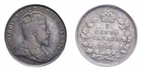 CANADA EDOARDO VII 5 CENTS 1870 AG. 1,19 GR. qSPL/SPL