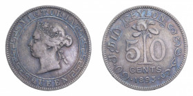 CEYLON VICTORIA 50 CENTS 1893 AG. 5,74 GR. BB/BB+