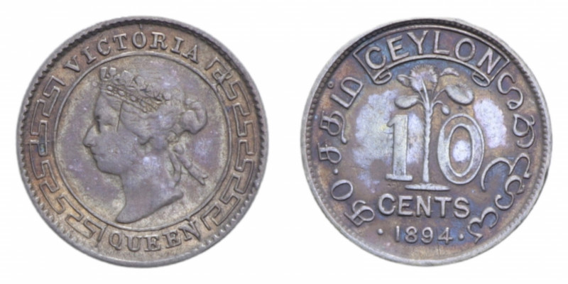 CEYLON VICTORIA 10 CENTS 1894 AG. 1,14 GR. qSPL/SPL
