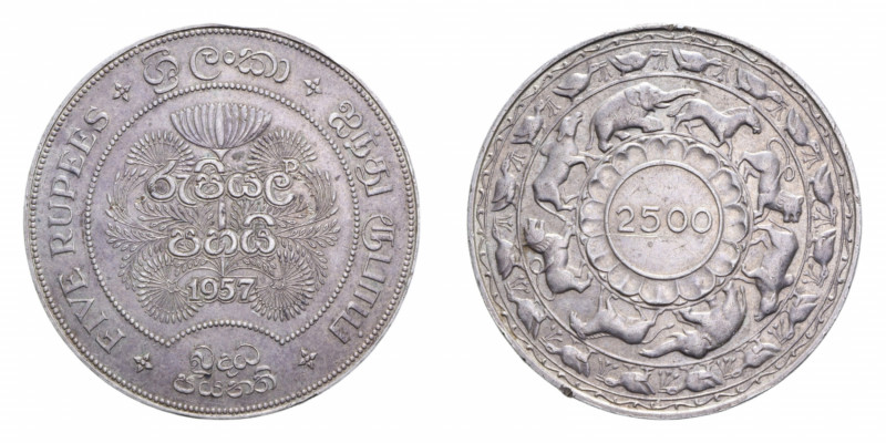 CEYLON 5 RUPEES 1957 AG. 28,30 GR. qSPL (COLPETTI)