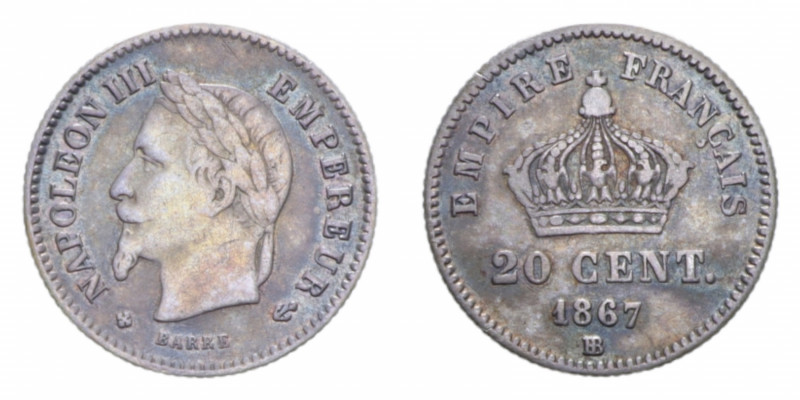 FRANCIA NAPOLEONE III 20 CENT. 1867 BB AG. 0,99 GR. BB