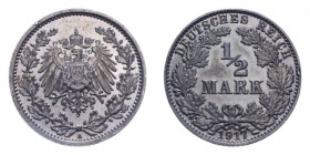 GERMANIA 1/2 MARK 1917 A AG. 2,78 GR. qSPL (PATINATA)