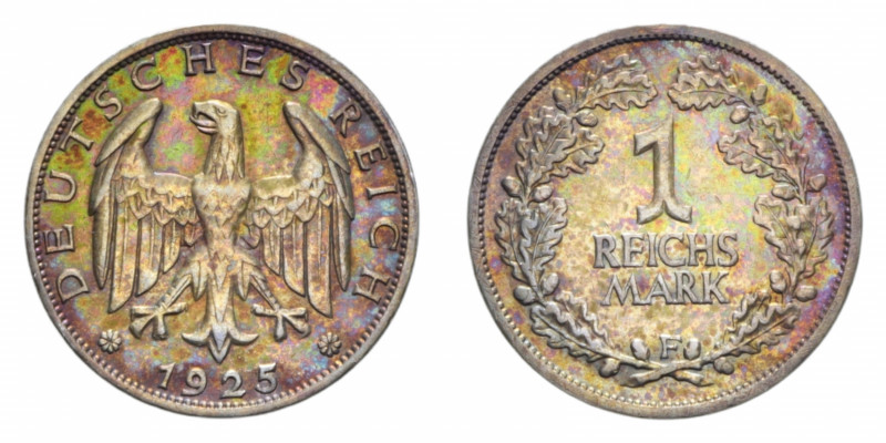 GERMANIA WEIMAR REPUBLIC 1 REICHSMARK 1925 F AG. 5,02 GR. BB-SPL (PATINATA)