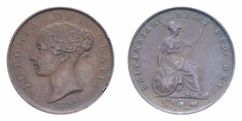 GRAN BRETAGNA VICTORIA HALF PENNY 1853 CU. 9,69 GR. BB (COLPETTI)