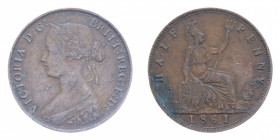 GRAN BRETAGNA VICTORIA HALF PENNY 1861 CU. 5,60 GR. qBB