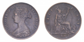 GRAN BRETAGNA VICTORIA HALF PENNY 1862 CU. 5,66 GR. BB
