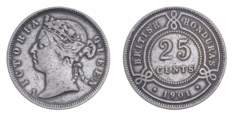 HONDURAS BRITISH 25 CENTS 1901 R AG. 5,74 GR. BB+