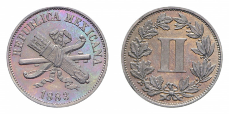 MESSICO 2 CENTAVOS 1883 NI. 3 GR. qFDC