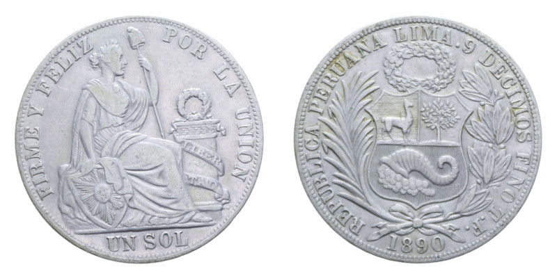 PERU' 1 SOL 1890 AG. 24,73 GR. BB+