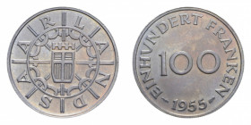 SAARLAND 100 FRANKEN 1955 NI. 6 GR. FDC
