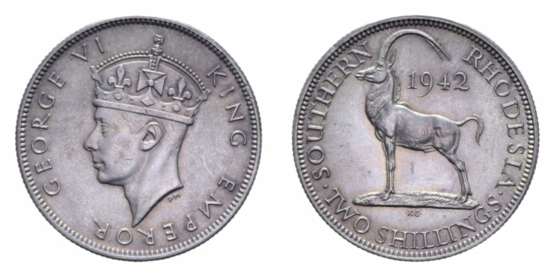 SOUTHERN RHODESIA GIORGIO VI 2 SHILLING 1942 AG. 11,29 GR. qFDC (SEGNETTI)
