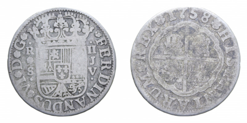 SPAGNA FERDINANDO VI 2 REALES 1758 AG. 5,43 GR. MB-BB