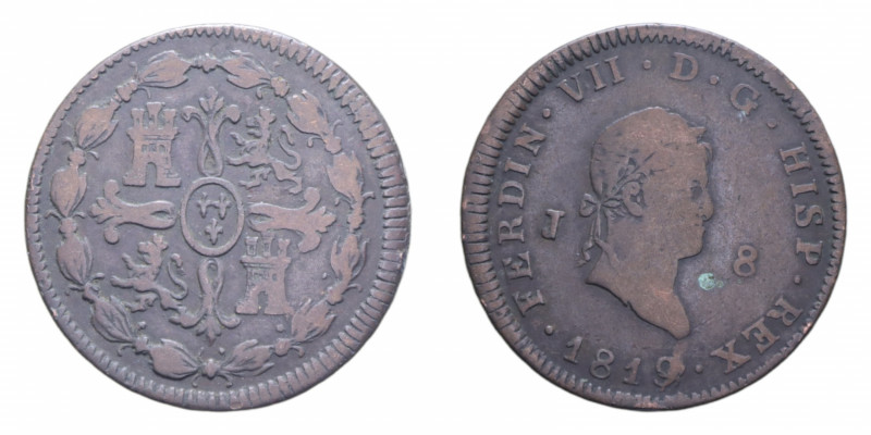 SPAGNA FERDINANDO VII 8 MARAVEDIS 1819 CU. 10,32 GR. qBB/BB