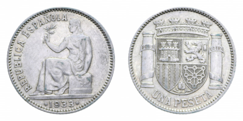 SPAGNA 1 PESETA 1933 (3-4) AG. 4,96 GR. BB-SPL