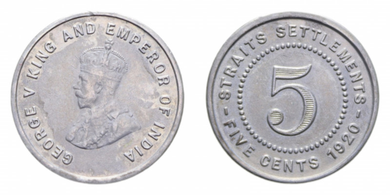 STRAITS SETTLEMENTS 5 CENTS 1920 NI. 4,03 GR. qSPL/SPL