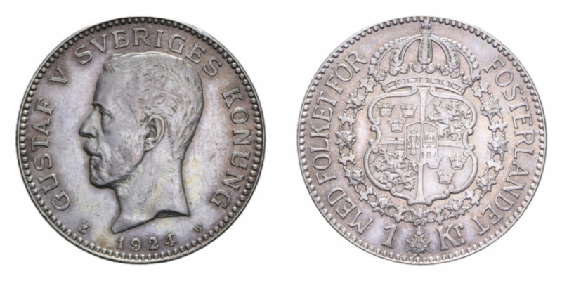 SVEZIA 1 KRONA 1924 W AG. 7,50 GR. qSPL