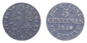 SVIZZERA CANTON GINEVRA 5 CENTIMES 1840 CU. 1,99 GR. BB