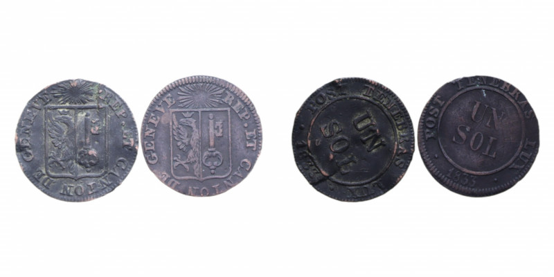 SVIZZERA CANTON GINEVRA 1 SOL 1833 LOTTO 2 MONETE CU. BB