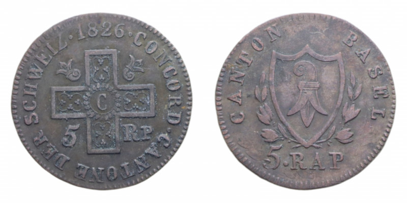 SVIZZERA CANTON BASEL 5 RAPPEN 1826 MI. 1,75 GR. BB+