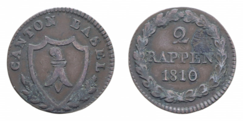 SVIZZERA CANTON BASEL 2 RAPPEN 1810 CU. 1,34 GR. BB