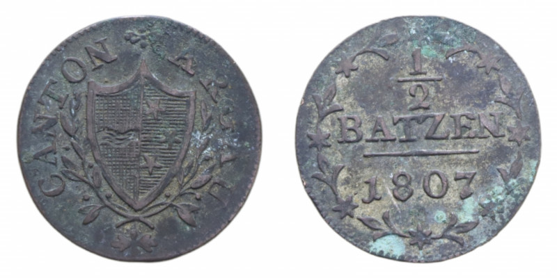 SVIZZERA CANTON AARGAU 1/2 BARTZEN 1807 MI. 1,99 GR. MB-BB