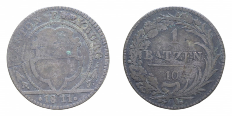 SVIZZERA CANTON FREIBURG 1 BATZEN 1811 MI. 2,54 GR. qBB