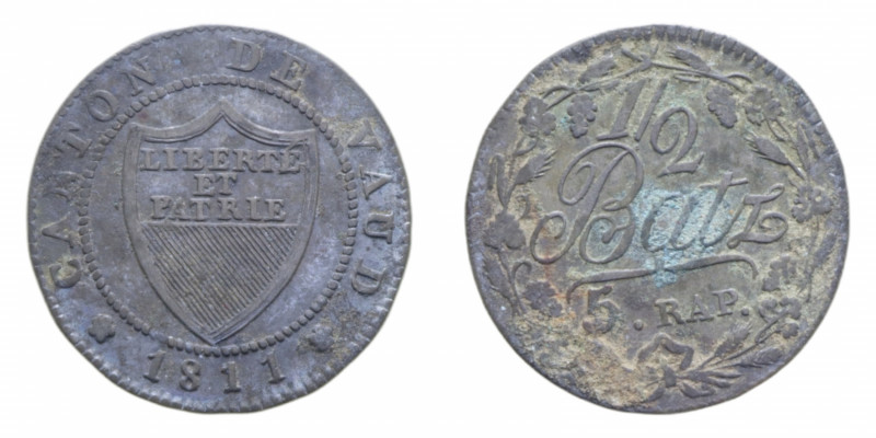 SVIZZERA CANTON VAUD 1/2 BATZEN O 5 RAPPEN 1811 MI. 1,97 GR. qBB