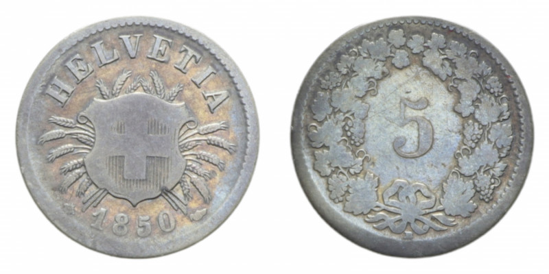 SVIZZERA 5 RAPPEN 1850 BB NI. 1,53 GR. MB-BB