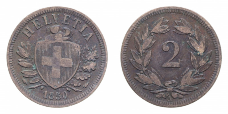 SVIZZERA 2 RAPPEN 1850 CU. 2,50 GR. qBB