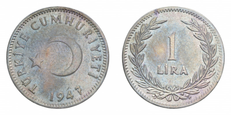 TURCHIA 1 LIRA 1947 AG. 7,32 GR. BB-SPL