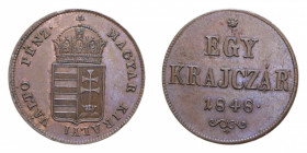 UNGHERIA KRAJCZAR 1848 CU. 8,55 GR. SPL