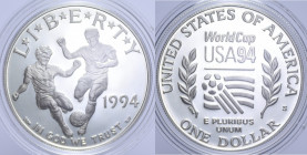 USA 1 DOLLARO 1994 MONDIALI CALCIO USA 94 AG. 26,73 GR. IN COFANETTO PROOF