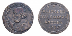 ANCONA PIO VI (1775-1779) 2 1/2 BAIOCCHI 1796 SAMPIETRINO CU. 17,19 GR. BB+
