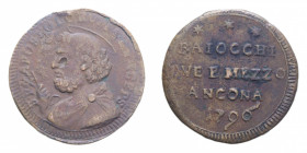 ANCONA PIO VI (1775-1779) 2 1/2 BAIOCCHI 1796 SAMPIETRINO CU. 23,37 GR. qBB/BB