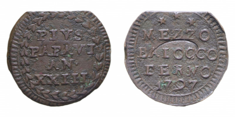 FERMO PIO VI (1775-1779) MEZZO BAIOCCO 1797 CU. 3,61 GR. BB