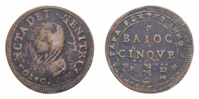 PERUGIA PIO VI (1775-1779) 5 BAIOCCHI 1797 MADONNINA RIBATTUTO SU 2 1/2 BAIOCCHI SAMPIETRINO R CU. 17,06 GR. qBB/BB