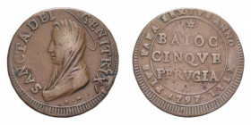PERUGIA PIO VI (1775-1779) 5 BAIOCCHI 1797 MADONNINA CU. 15,91 GR. BB
