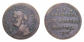 PERUGIA PIO VI (1775-1779) 2 1/2 BAIOCCHI 1796 SAMPIETRINO CU. 14,59 GR. BB