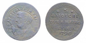 PERUGIA PIO VI (1775-1779) 2 1/2 BAIOCCHI 1796 SAMPIETRINO CU. 14,72 GR. qBB/BB