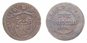 PERUGIA PIO VI (1775-1779) 2 BAIOCCHI 1795 R CU. 19,10 GR. BB