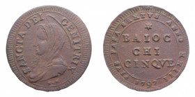 ROMA PIO VI (1775-1779) 5 BAIOCCHI 1797 MADONNINA CU. 15,33 GR. BB-SPL
