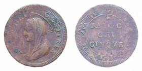 ROMA PIO VI (1775-1779) 5 BAIOCCHI 1797 MADONNINA CU. 15,64 GR. qBB
